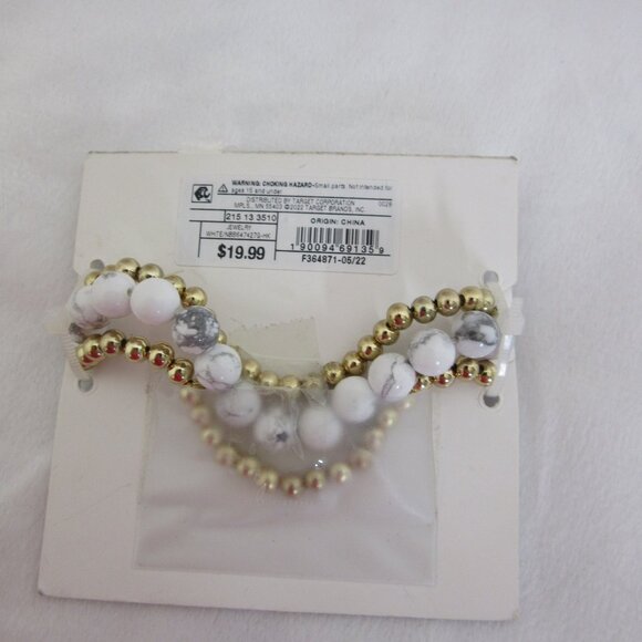 beloved + inspired Blessed Bracelet Set Natural Howlite Beads Gold Cross Stretch - Picture 2 of 2